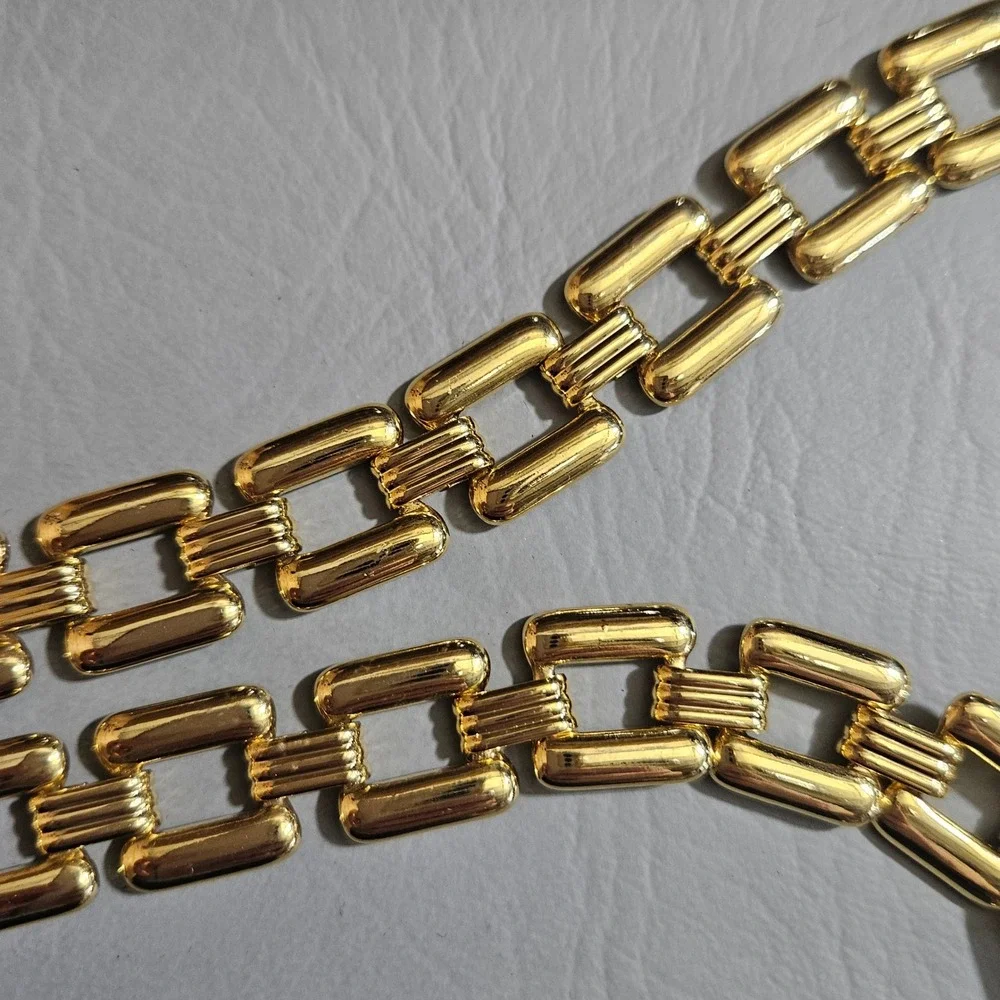 Gold Tone Square Chain Belt Ribbed Adjustable Lobster Clasp 43